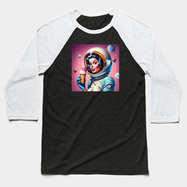 Cosmic Delights: Ice Cream and Interstellar Pin-Ups Baseball T-Shirt by Paper Punch